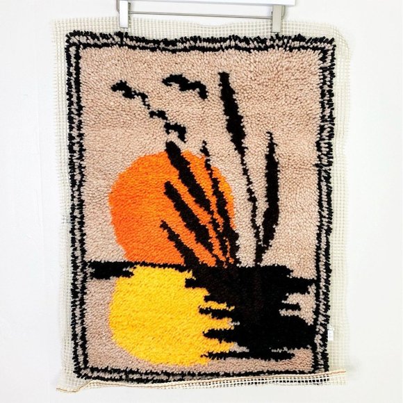 Vintage Other - VTG 1970s Latch Hook Sunset Scene Wall Hanging